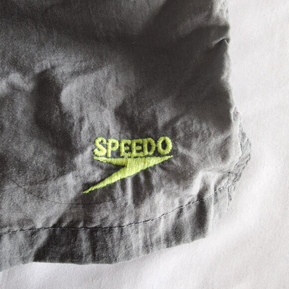 Vintage Y2K Speedo Men's Swim Shorts Light Grey/Neon/Black Lined, Small - Picture 3 of 8